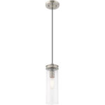 41236-91_04 1 Light Brushed Nickel Mini Pendant with Clear Glass Shade-Lighting LumensPendant Lights
