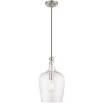 41237-91_01 1 Light Brushed Nickel Mini Pendant with Clear Glass Shade-Lighting LumensPendant Lights