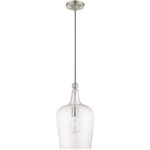 41237-91_02 1 Light Brushed Nickel Mini Pendant with Clear Glass Shade-Lighting LumensPendant Lights