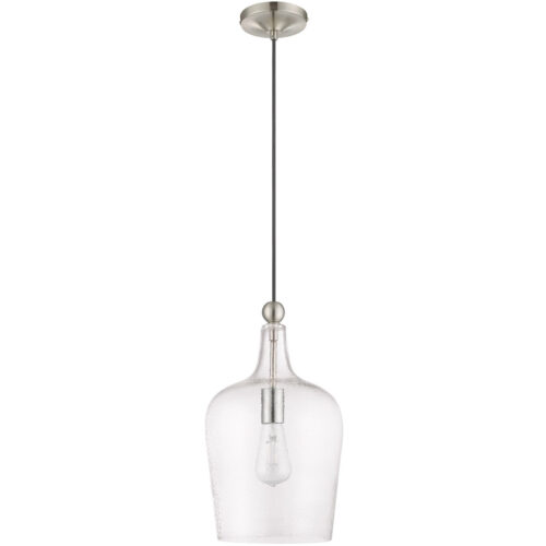 41237-91_02 1 Light Brushed Nickel Mini Pendant with Clear Glass Shade-Lighting LumensPendant Lights