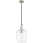 41237-91_03 1 Light Brushed Nickel Mini Pendant with Clear Glass Shade-Lighting LumensPendant Lights