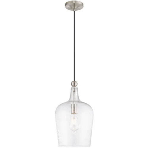 41237-91_03 1 Light Brushed Nickel Mini Pendant with Clear Glass Shade-Lighting LumensPendant Lights