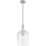 41237-91_04 1 Light Brushed Nickel Mini Pendant with Clear Glass Shade-Lighting LumensPendant Lights