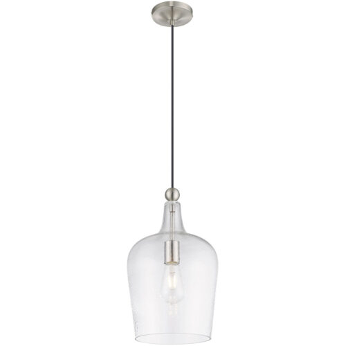 41237-91_04 1 Light Brushed Nickel Mini Pendant with Clear Glass Shade-Lighting LumensPendant Lights