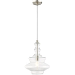 1 Light Brushed Nickel Mini Pendant with Clear Glass Shade-Lighting LumensPendant Lights
