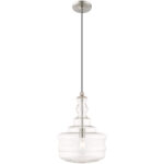 41239-91_01 1 Light Brushed Nickel Mini Pendant with Clear Glass Shade-Lighting LumensPendant Lights