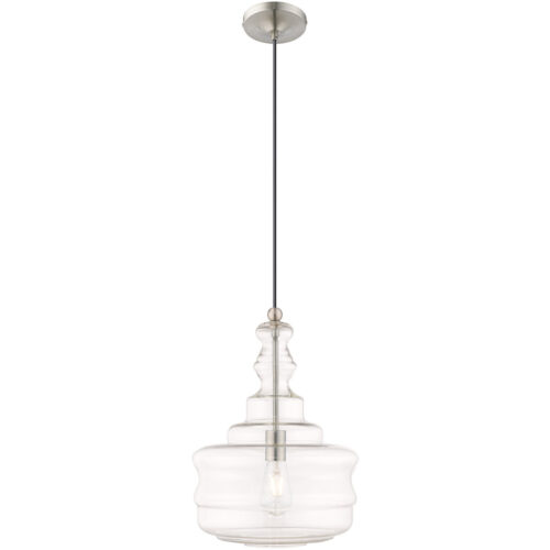 41239-91_01 1 Light Brushed Nickel Mini Pendant with Clear Glass Shade-Lighting LumensPendant Lights