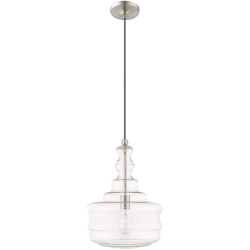 41239-91_02 1 Light Brushed Nickel Mini Pendant with Clear Glass Shade-Lighting LumensPendant Lights