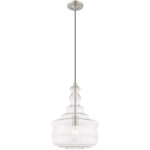 41239-91_03 1 Light Brushed Nickel Mini Pendant with Clear Glass Shade-Lighting LumensPendant Lights