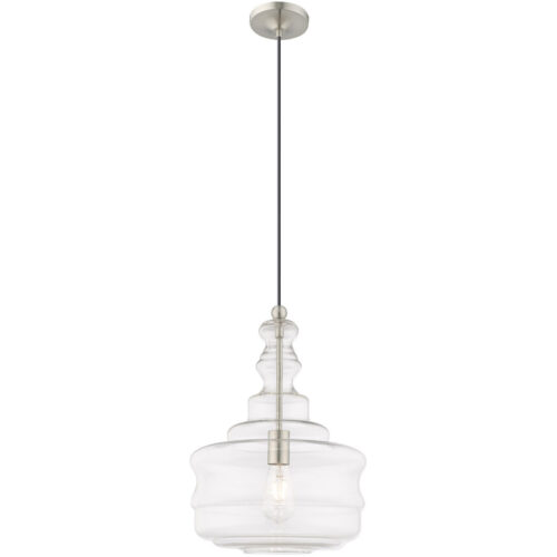 41239-91_03 1 Light Brushed Nickel Mini Pendant with Clear Glass Shade-Lighting LumensPendant Lights