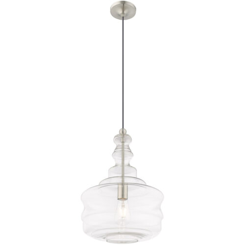 41239-91_04 1 Light Brushed Nickel Mini Pendant with Clear Glass Shade-Lighting LumensPendant Lights