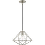 1 Light Brushed Nickel Mini Pendant with Brushed Nickel Geometric Metal Shade Shade-Lighting LumensPendant Lights