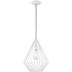 1 Light White Mini Pendant with White Geometric Metal Shade Shade-Lighting LumensPendant Lights