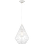 1 Light White Mini Pendant with White Geometric Metal Shade Shade-Lighting LumensPendant Lights