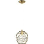 1 Light Antique Brass Mini Pendant with Antique Brass Geometric Metal Shade Shade-Lighting LumensPendant Lights
