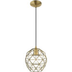 1 Light Antique Brass Mini Pendant with Antique Brass Geometric Metal Shade Shade-Lighting LumensPendant Lights