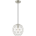 1 Light Brushed Nickel Mini Pendant with Brushed Nickel Geometric Metal Shade Shade-Lighting LumensPendant Lights