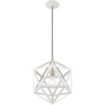 1 Light White Mini Pendant with White Geometric Metal Shade Shade-Lighting LumensPendant Lights