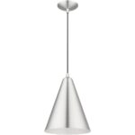 41492-66 1 Light Brushed Aluminum Cone Pendant with Polished Chrome Accents-Lighting LumensPendant Lights