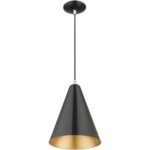 41492-68 1 Light Shiny Black Cone Pendant with Polished Chrome Accents-Lighting LumensPendant Lights