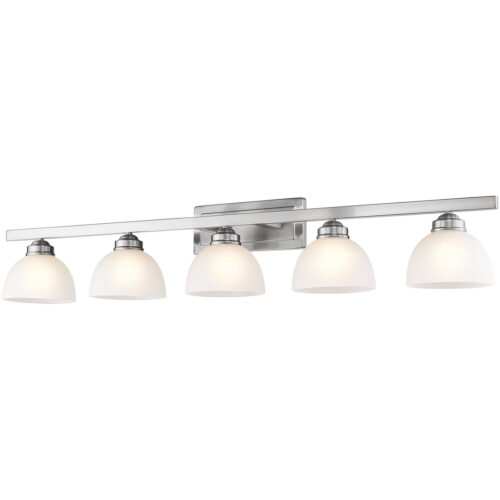 4205-91_05 48 inch 5 Light Brushed Nickel Bathroom Vanity light fixture with Satin Glass Shade-Lighting LumensBath/Vanity