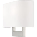 14 inch 2 Light Brushed Nickel ADA Wall Sconce with Hand Crafted Off-White Fabric Shade-Lighting LumensWall Sconces