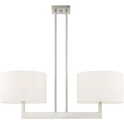 11 inch 2 Light Brushed Nickel Linear Chandelier with Hand Crafted Off-White Fabric Outside & White Fabric Inside Hardback Shade-Lighting LumensChandeliers
