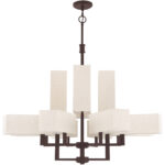 42669-07_02 12 Light Bronze Foyer Chandelier with Hand Crafted Oatmeal Color Fabric Outside & White Fabric Inside Hardbacks Shade-Lighting LumensChandeliers