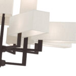 42669-07_06 12 Light Bronze Foyer Chandelier with Hand Crafted Oatmeal Color Fabric Outside & White Fabric Inside Hardbacks Shade-Lighting LumensChandeliers