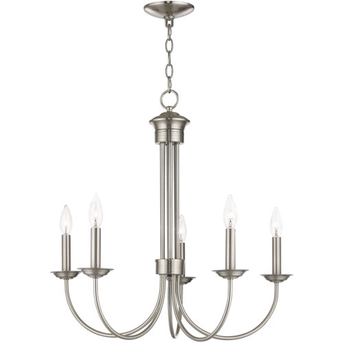 42685-91_01 5 Light Brushed Nickel Chandelier with Steel base material-Lighting LumensChandeliers