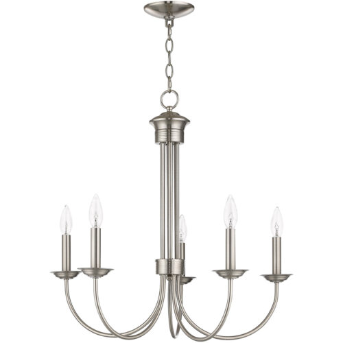 42685-91_02 5 Light Brushed Nickel Chandelier with Steel base material-Lighting LumensChandeliers
