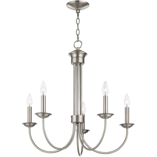 42685-91_03 5 Light Brushed Nickel Chandelier with Steel base material-Lighting LumensChandeliers