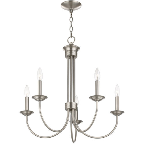42685-91_04 5 Light Brushed Nickel Chandelier with Steel base material-Lighting LumensChandeliers