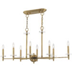 42708-01_01 14 inch 8 Light Antique Brass Linear Chandelier with Clear Crystal Bobeches Shade-Lighting LumensChandeliers