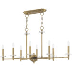 42708-01_02 14 inch 8 Light Antique Brass Linear Chandelier with Clear Crystal Bobeches Shade-Lighting LumensChandeliers