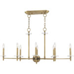 42708-01_03 14 inch 8 Light Antique Brass Linear Chandelier with Clear Crystal Bobeches Shade-Lighting LumensChandeliers