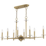 42708-01_04 14 inch 8 Light Antique Brass Linear Chandelier with Clear Crystal Bobeches Shade-Lighting LumensChandeliers