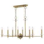 42708-01_05 14 inch 8 Light Antique Brass Linear Chandelier with Clear Crystal Bobeches Shade-Lighting LumensChandeliers