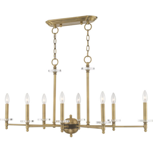 42708-01_05 14 inch 8 Light Antique Brass Linear Chandelier with Clear Crystal Bobeches Shade-Lighting LumensChandeliers