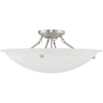 4 Light Brushed Nickel Ceiling Light fixture with White Alabaster Glass Shade-Lighting LumensFlush Mount Ceiling Lights