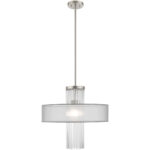 1 Light Brushed Nickel Pendant Chandelier with Clear Crystal Rods/ Hand Crafted Translucent Gray Fabric Shade-Lighting LumensChandeliers