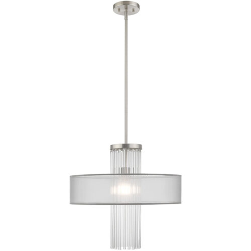 1 Light Brushed Nickel Pendant Chandelier with Clear Crystal Rods/ Hand Crafted Translucent Gray Fabric Shade-Lighting LumensChandeliers