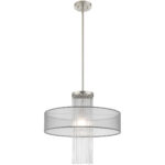 1 Light Brushed Nickel Pendant Chandelier with Clear Crystal Rods/ Hand Crafted Translucent Gray Fabric Shade-Lighting LumensChandeliers