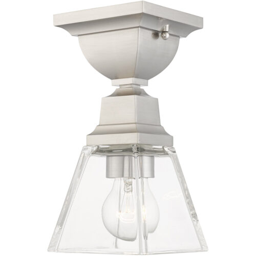 45562-91_04 5 Sq. inch 1 Light Brushed Nickel Ceiling Mount with Clear Glass Shade-Lighting LumensFlush Mount Ceiling Lights