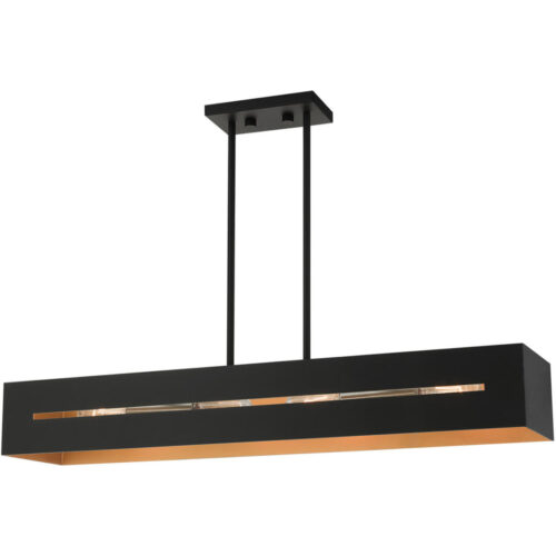 45957-14_05 45957-14 4 Light Textured Black with Brushed Nickel Accents Linear Chandelier-Lighting LumensChandeliers