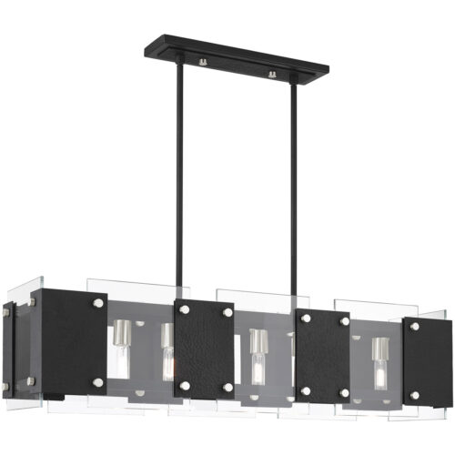 45997-04_04 12 inch 7 Light Black Linear Chandelier with Clear Glass Shade-Lighting LumensChandeliers