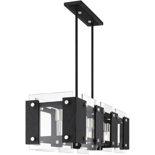 45997-04_05 12 inch 7 Light Black Linear Chandelier with Clear Glass Shade-Lighting LumensChandeliers