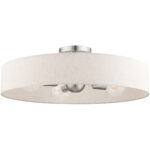 4 Light Brushed Nickel Semi Flush Mount with Hand Crafted Oatmeal Fabric Hardback Shade-Lighting LumensSemi Flush