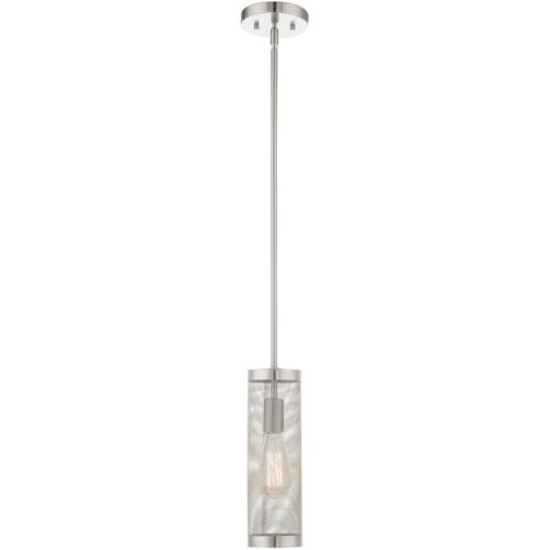 46211-91_01 1 Light Brushed Nickel Pendant light Hanging Light Fixture with Brushed Nickel Stainless Mesh Shade-Lighting LumensPendant Lights