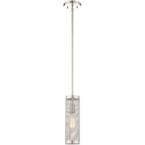 46211-91_03 1 Light Brushed Nickel Pendant light Hanging Light Fixture with Brushed Nickel Stainless Mesh Shade-Lighting LumensPendant Lights